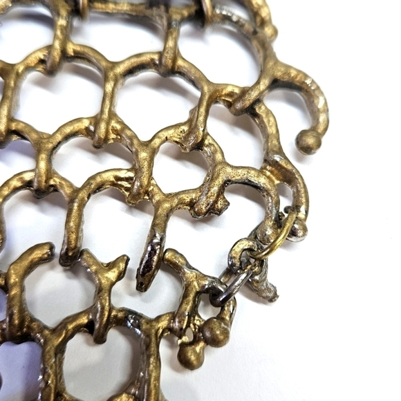 VINTAGE Brutalist Articulated Brass Large Fish Skeletal Statement Pendant MCM - Picture 4 of 8